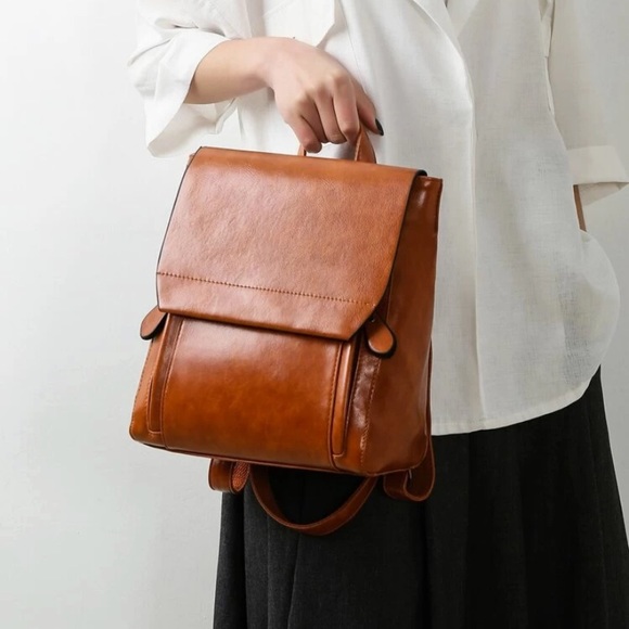 Cognac Brown Backpack Purse - Picture 3 of 10